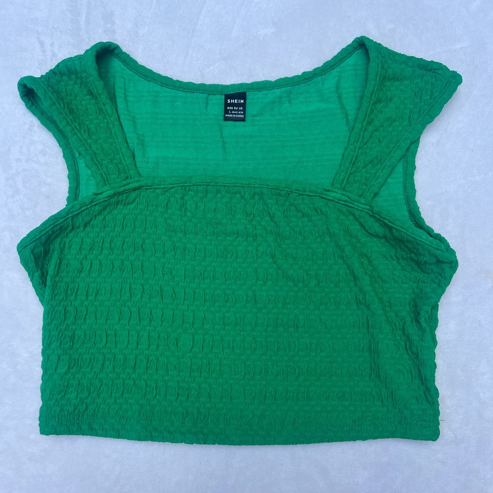 SHEIN Green Smocked Crop Tank Top